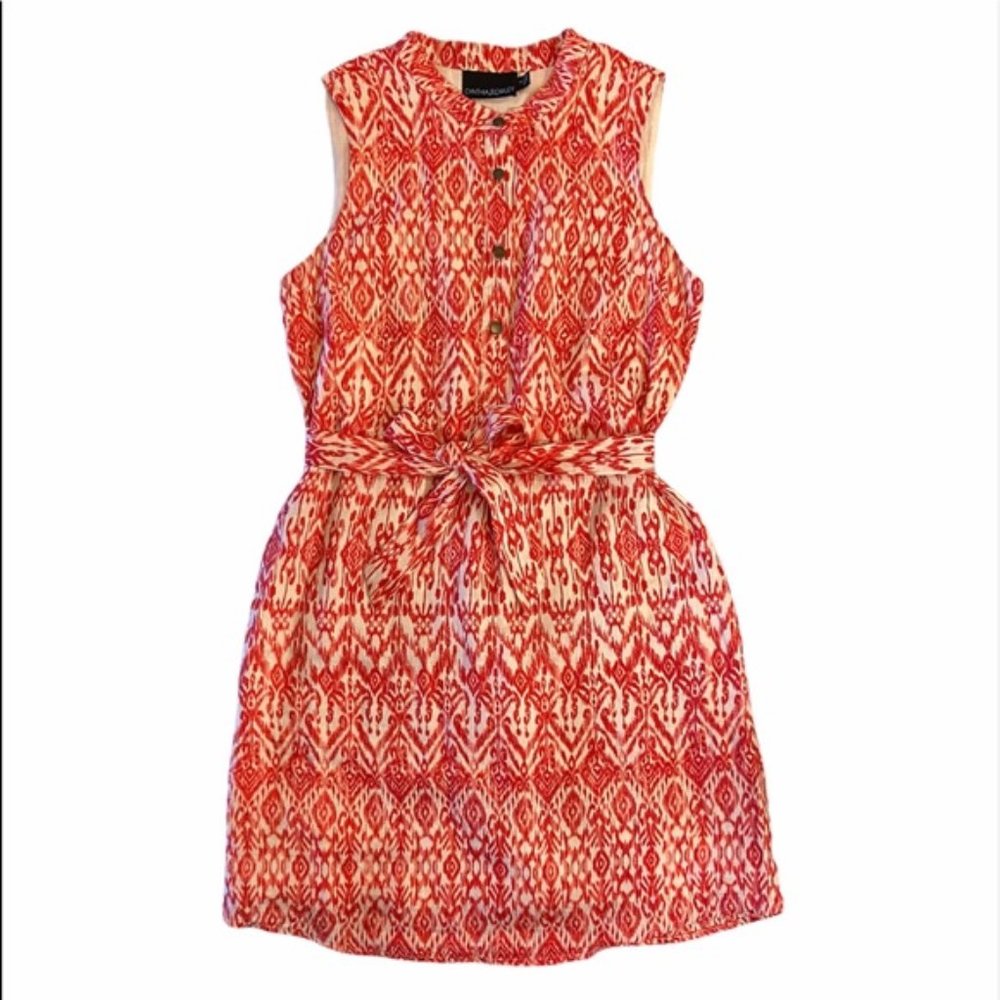 Cynthia Rowley Red & Cream Ikat Print Sleeveless Linen Dress Sz 10 NWT